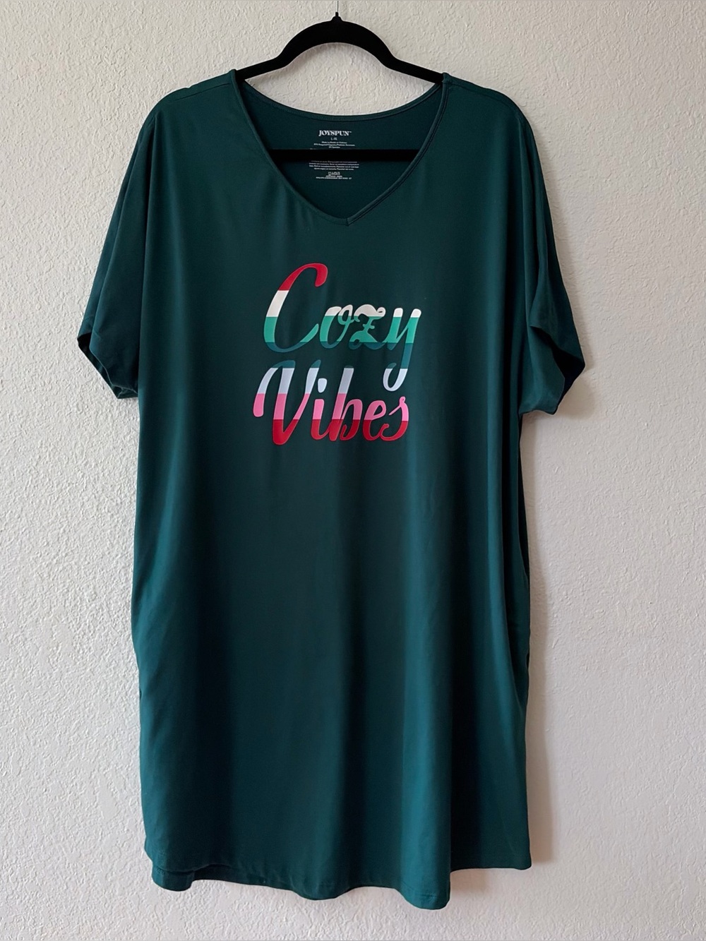 Joyspun woman’s green cozy vibes L-XL pajama nightgown with pocket’s loungewear